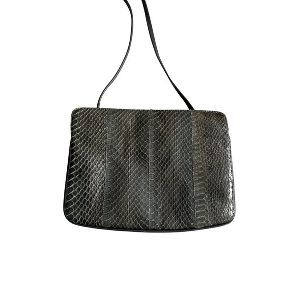 SAKS FIFTH AVENUE Vintage Gray Snakeskin Clutch Shoulder Handbag - Picture 6 of 12